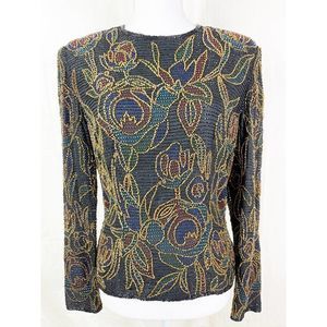 Vintage 1990s Niteline By Della Roufogali Sequin Silk Top